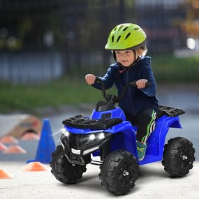 Costway Quad ATV cavalcabile con fari e musica per bambini, Giocattolo elettrico con batteria 6 V e AUX Blu