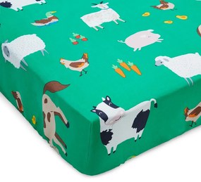Lenzuolo con angoli per bambini verde per letto singolo 90x190 cm Farmyard Animals – Catherine Lansfield