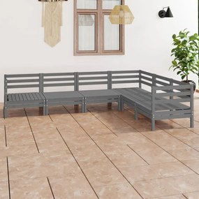 Set salotto da giardino 6 pz in legno massello di pino grigio