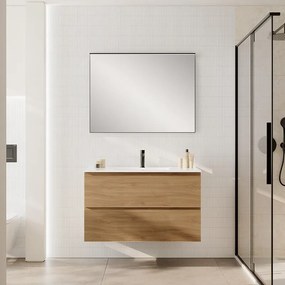 Mobile bagno con lavabo STEP L101 x H60 x P46 cm oak in mdf cannettato 2 cassetti per vasca centrale