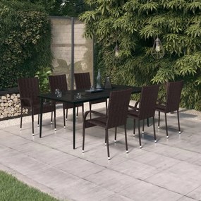 Set da pranzo per giardino 7 pz con cuscini marrone e nero