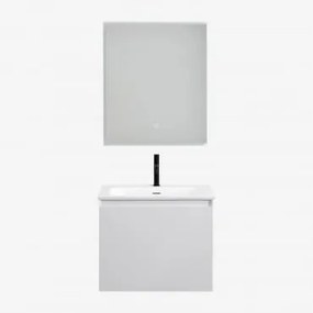 Set Mobili Da Bagno In Legno Macrae Con Lavabo Integrato Bianco & Rectangular Led (60x70) Tasmin & Nero ↑20 Cm & ↔︎ 60 Cm - Sklum