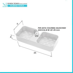 Mensola per asta saliscendi con D. 18, 22, 25 cm in ABS bianco Hidra
