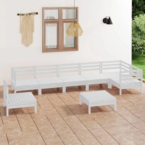 Set salotto da giardino 8 pz in legno massello di pino bianco