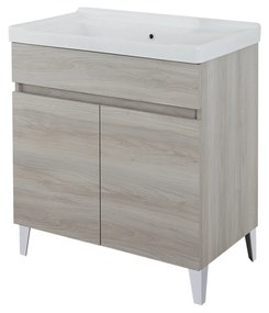 Lavatoio a Terra 80x46,8 Due Ante Con Vasca Feridras "Alba" Rovere Grigio