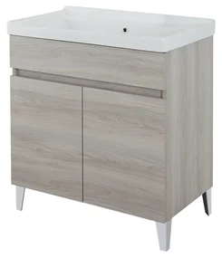 Lavatoio a Terra 80x46,8 Due Ante Con Vasca Feridras "Alba" Rovere Grigio