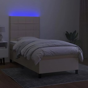 Letto a molle con materasso e led crema 90x200 cm in tessuto