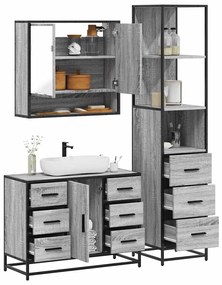 Set Mobili Da Bagno 3 Pz Grigio Sonoma İn Legno Multistrato /