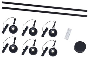 Sistema di illuminazione su binario moderno con 6 faretti a sospensione neri monofase - Magnetic Lance