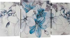 Quadro stampa su tela a TRIS 70x140 cm telaio in legno con disegno floreale Blu