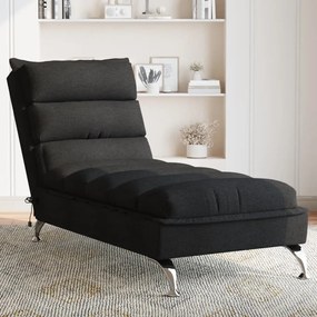 Chaise longue massaggi con cuscini nero in tessuto
