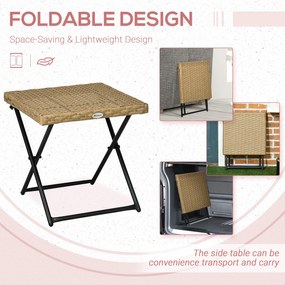Tavolino da Giardino Pieghevole Salvaspazio 40x40x40 cm in Rattan Sintetico e Acciaio Colore Vimini...