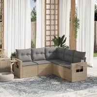 Set Divano da Giardino 5 pz con Cuscini Beige in Polyrattan 3252486