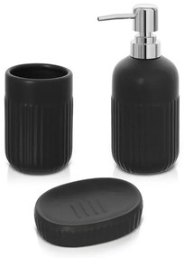Accessori bagno da appoggio in set 3 pezzi in ceramica colore nero Cup