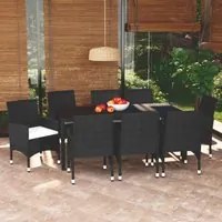 Set Pranzo da Giardino 9 pz con Cuscini in Polyrattan Nero 3095014