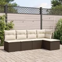 Set Divano da Giardino 5 pz con Cuscini Marrone in Polyrattan 3217523