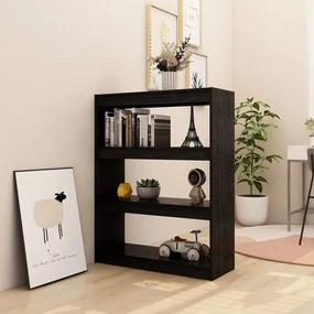 Libreria/divisorio nero 100x30x103 cm in legno massello di pino