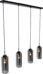 Lampada a sospensione smart nera con vetro fumé 4 luci incl. 4 Wifi ST64 - Laura