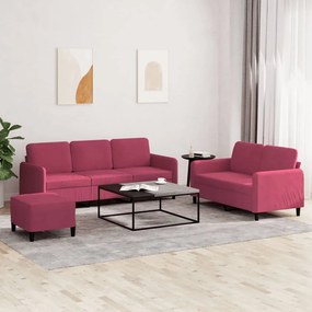 Set Di Divani 3 Pz Rosso Vino İn Velluto /