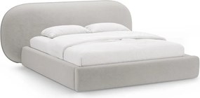 Letto matrimoniale imbottito grigio chiaro con contenitore con rete inclusa 160x200 cm Ovalo – Micadoni