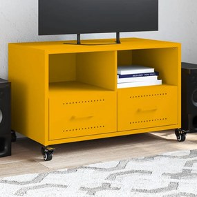 Mobile Tv Giallo Senape 68x39x43,5cm Acciaio Laminato A Freddo /