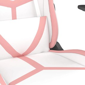 Sedia da Gaming Massaggiante Bianco e Rosa in Similpelle