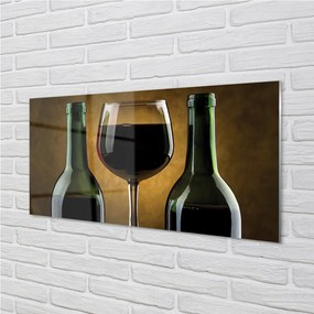 Quadro in vetro acrilico Un bicchiere di 2 bottiglie di vino 100x50 cm