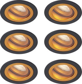 Set di 6 faretti da incasso moderni neri con oro orientabili e inclinabili IP44 - Chuck
