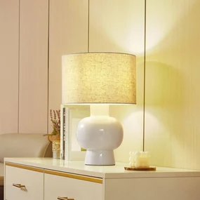 Lampada da tavolo Lindby Arved, bianco, tessuto, ceramica, 46 cm