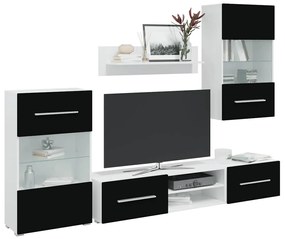 Mobili Con Vetrina Parete Unità Tv 5 Pz Con Luci Led Nero /