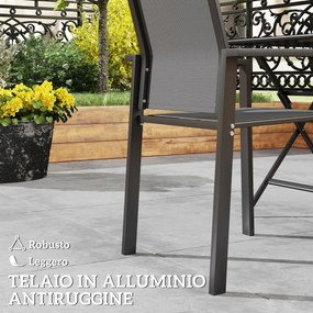 Set 2 Sedie da Giardino Impilabili 56x58x89 cm con Seduta Traspirante in Alluminio e Textilene Grigio Carbone...