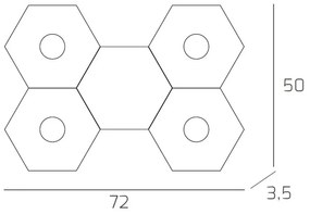 Plafoniera Moderna 5 Moduli Hexagon Metallo Foglia Argento 4 Luci Led 12X4W