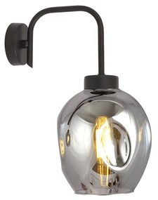 Applique Moderna 1 Luce Auriga In Accaio Nero E Vetro Fumè
