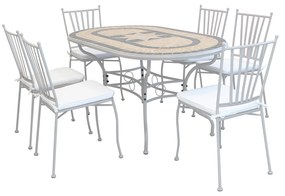 VENTUS - set tavolo da giardino con piano in mosaico 160x90 compreso di 6 sedie in ferro