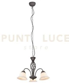 Rustica lampadario metallo ruggine con 3 diffusori vetro bianco d. ...