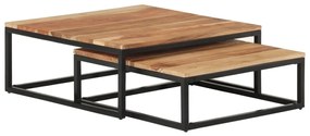 Tavolini Da Salotto Impilabili 2 Pz Legno Massello Di Acacia /