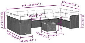 Set Divani da Giardino 11 pz con Cuscini in Polyrattan Nero