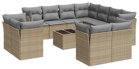 Set divani da giardino 12 pz con cuscini beige in polyrattan