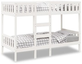 Letto A Castello Bianco 90x200 Cm İn Legno Massello Di Pino /