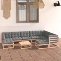 Set Divani da Giardino 10 pz con Cuscini Legno Massello di Pino 3076809