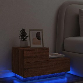 Comodino con Luci LED Rovere Marrone 70x36x40,5 cm