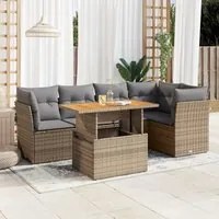 Set Divano da Giardino 6 pz con Cuscini Beige in Polyrattan 3326929