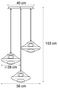 Lampada a sospensione di design nera con vetro fumé 3 luci - Gus