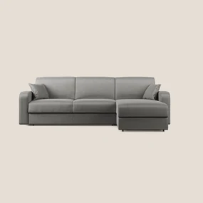 Lebron Divano letto angolare con penisola in velluto morbido T01 grigio 278 cm Sinistro (mat. 140x197)