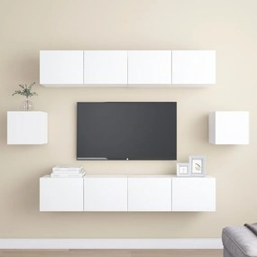 Set Mobili Porta Tv 6 Pz Bianco İn Legno Multistrato /