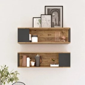 Set 2 Mensole A Parete 100x22x30H Voyage Rovere E Antracite