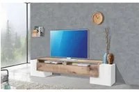 Mobile Porta Tv Moderno 210x35/45x45cm - APEX Colore: bianco laccato/ acero pereira