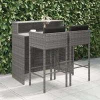 Set Bar da Giardino 3 pz con Cuscini in Polyrattan Grigio cod mxl 34673