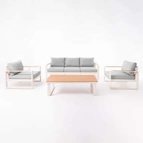 Salotto Da Esterno 5 Posti In Alluminio Con Tavolino E Cuscini Boston Avorio