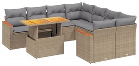 Set divano da giardino 9 pz con cuscini beige in polyrattan